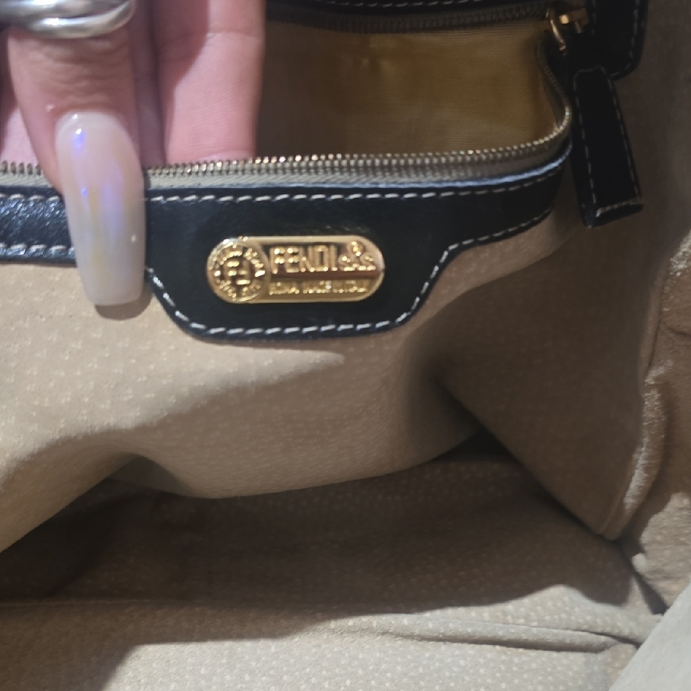 Fendi Black Leather Ventage Handbag with Gold Accents Authentic - Picture 13 of 16